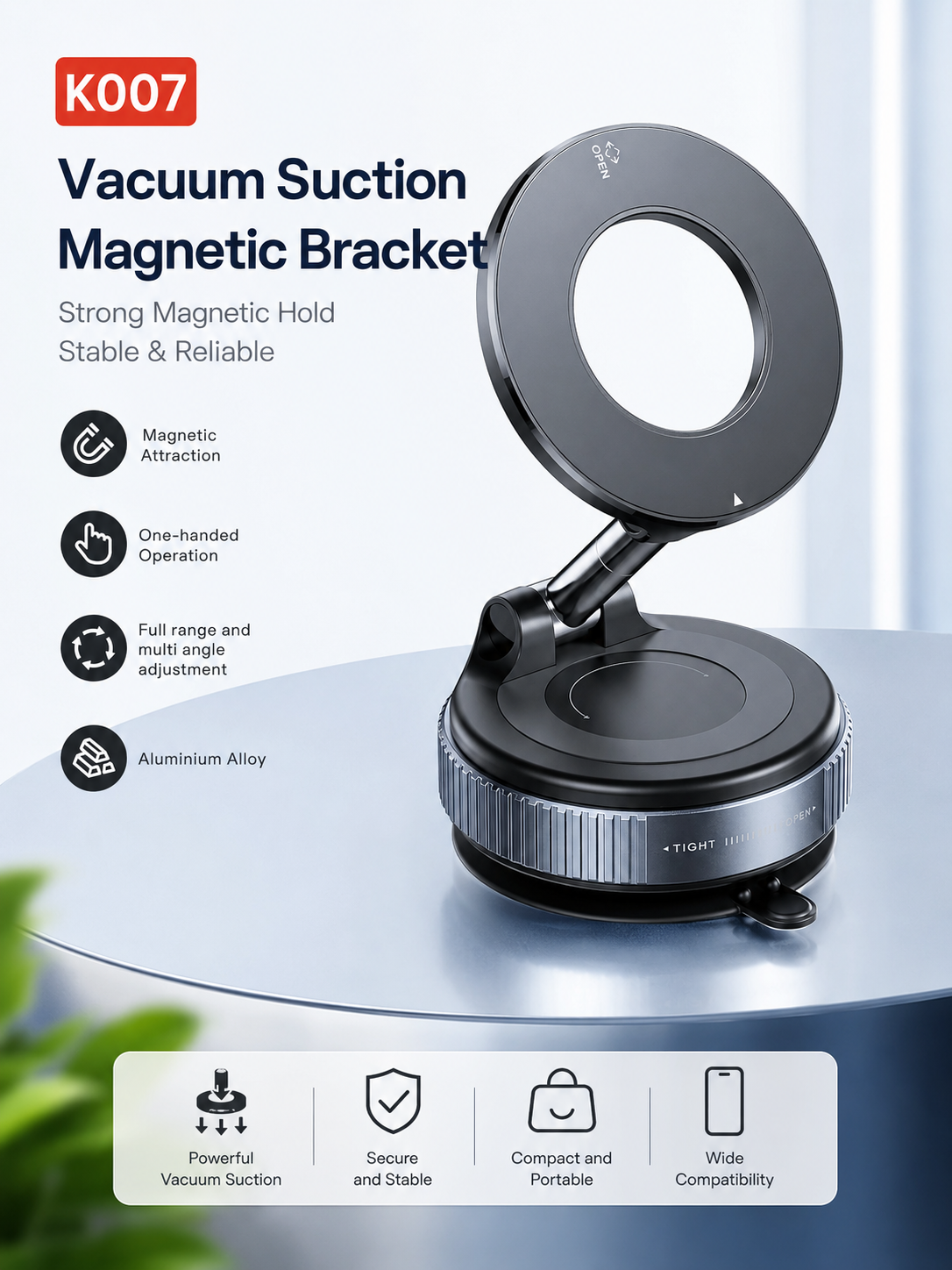 360° Magnetic Vacuum Car Phone Holder - Multifunction Car Mount Stand Adjustable